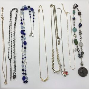 Lot Of 8 Chain Necklaces Mermaid, Feathers Gold Tone Silver Tone